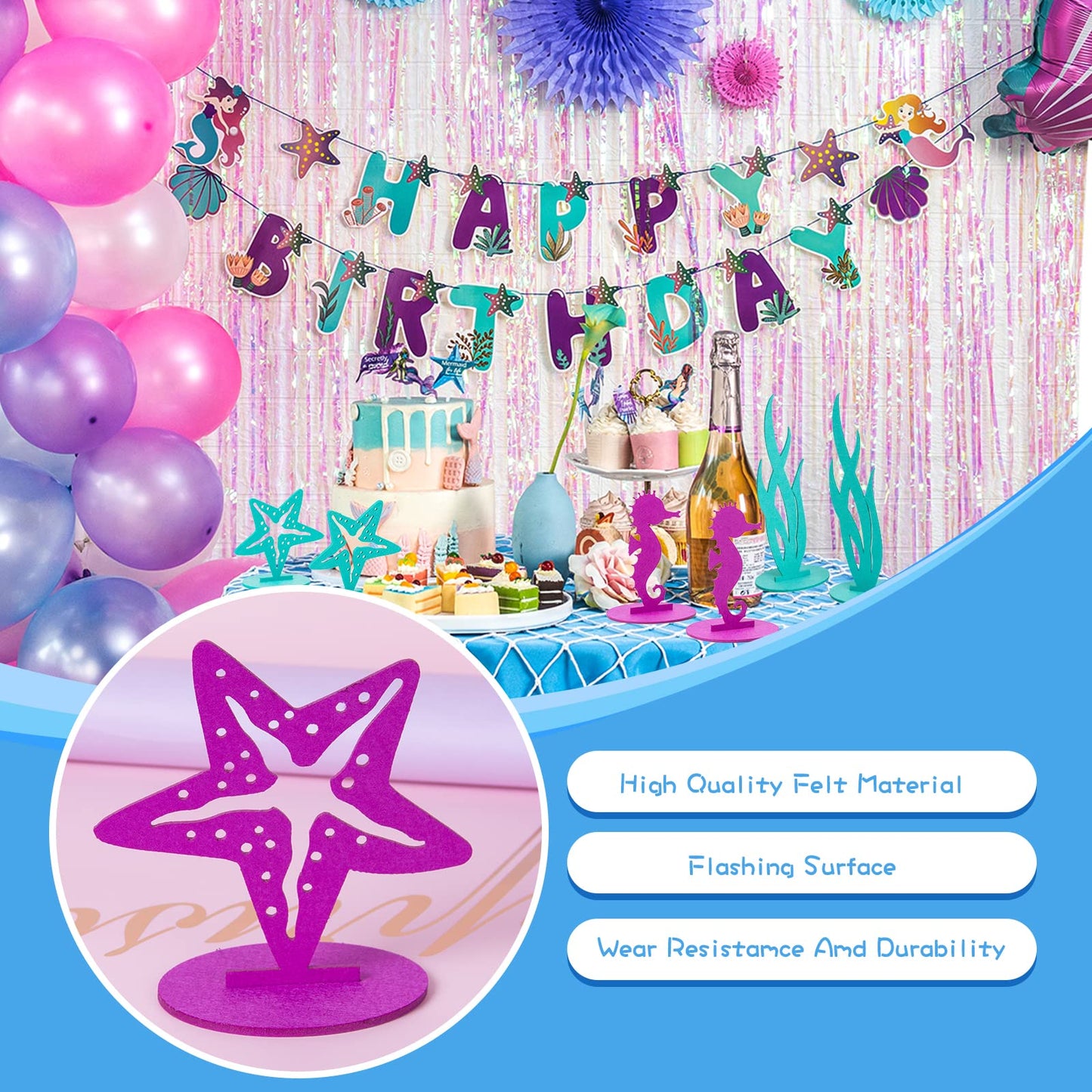 Sunbeauty 20Pcs Mermaid Party Decoration Diy Felt Table Centerpiece Under The Sea Baby Shower Little Mermaid Girl Birthday Party