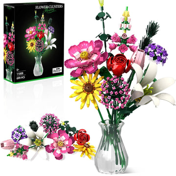 Linkowin Flower Bouquet Building Set, 699Pcs Creative Diy Plant Bouquet Decoration,10 Unique Flower Bouquet For Girls Women Adul