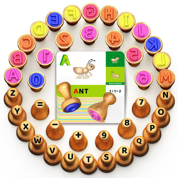 Flycoost Wooden Alphabet Number Stamp For Kids,Montessori Learning Toys For 3 4 5 Year Olds,Abc Spelling Letter Math Number Stam