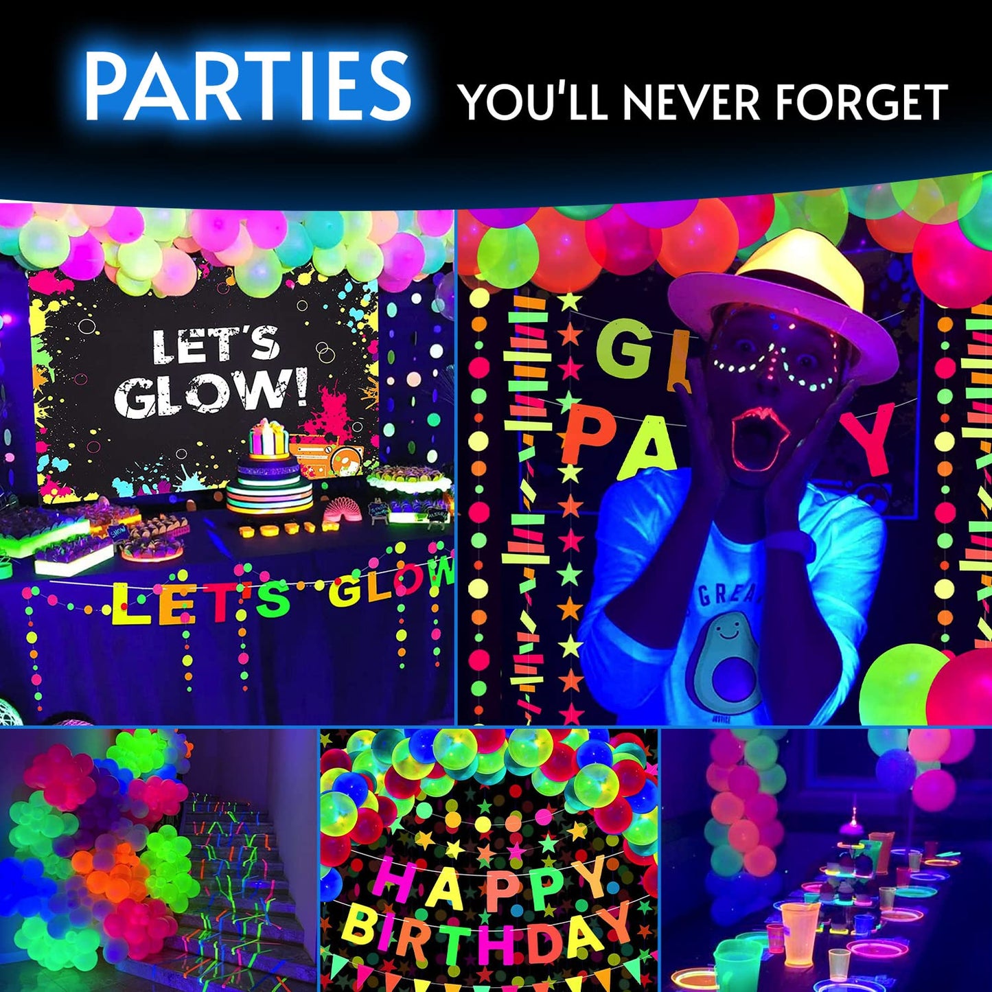 Glow King Black Light Reactive Neon Balloons | Glow In The Dark Latex Balloons In Multiple Colors | Fun Uv Fluorescent Party Gif