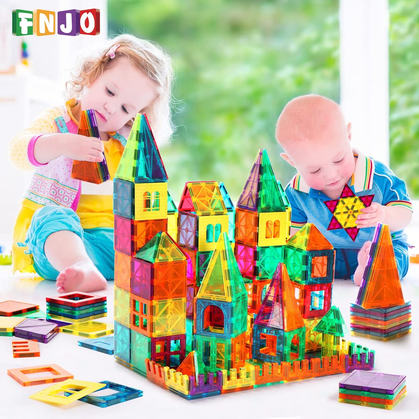Fnjo Magnetic Tiles, 52 Pcs Magnet Building Set, Magnetic Building Blocks,Construction Stem Toys For Kids, Gift For Boys Girls