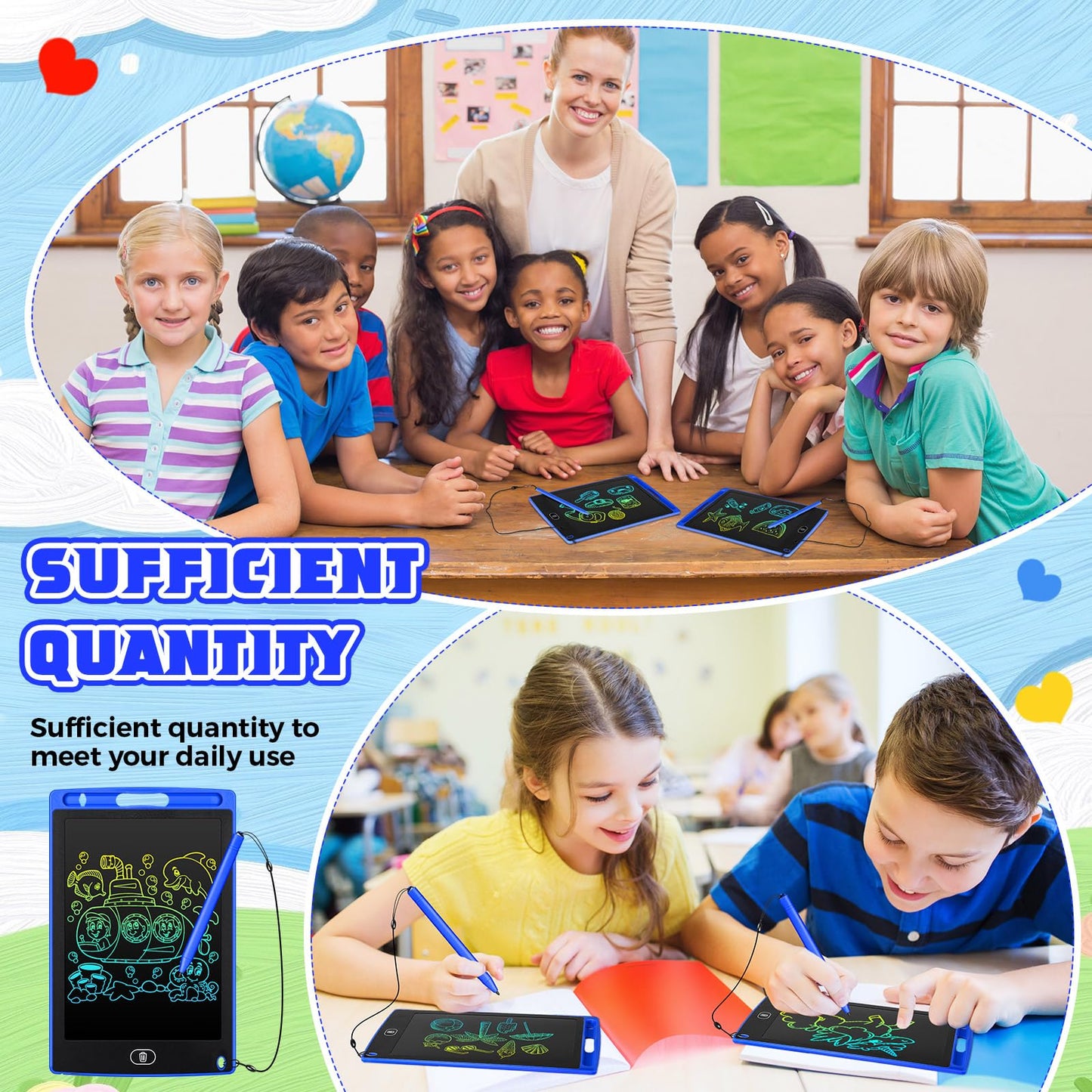 Zonon LCD Writing Tablet - 8.5 Inch Doodle Board, 4 Pcs, Erasable, Reusable, Colorful Screen Pad - Blue