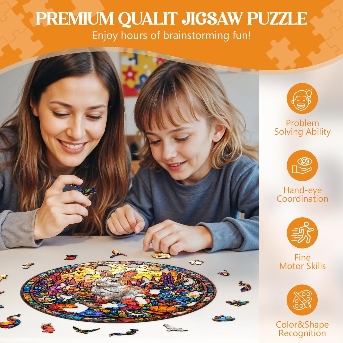 Wooden Puzzles for mature-themeds  Wooden Jigsaw Puzzles for mature-themeds Kids  Flower Field Rabbit Unique Shaped Wood Puzzles mature-themed  Creative Birthday Gifts for Friends Family Game (11.4 * 11.4in 200pcs)