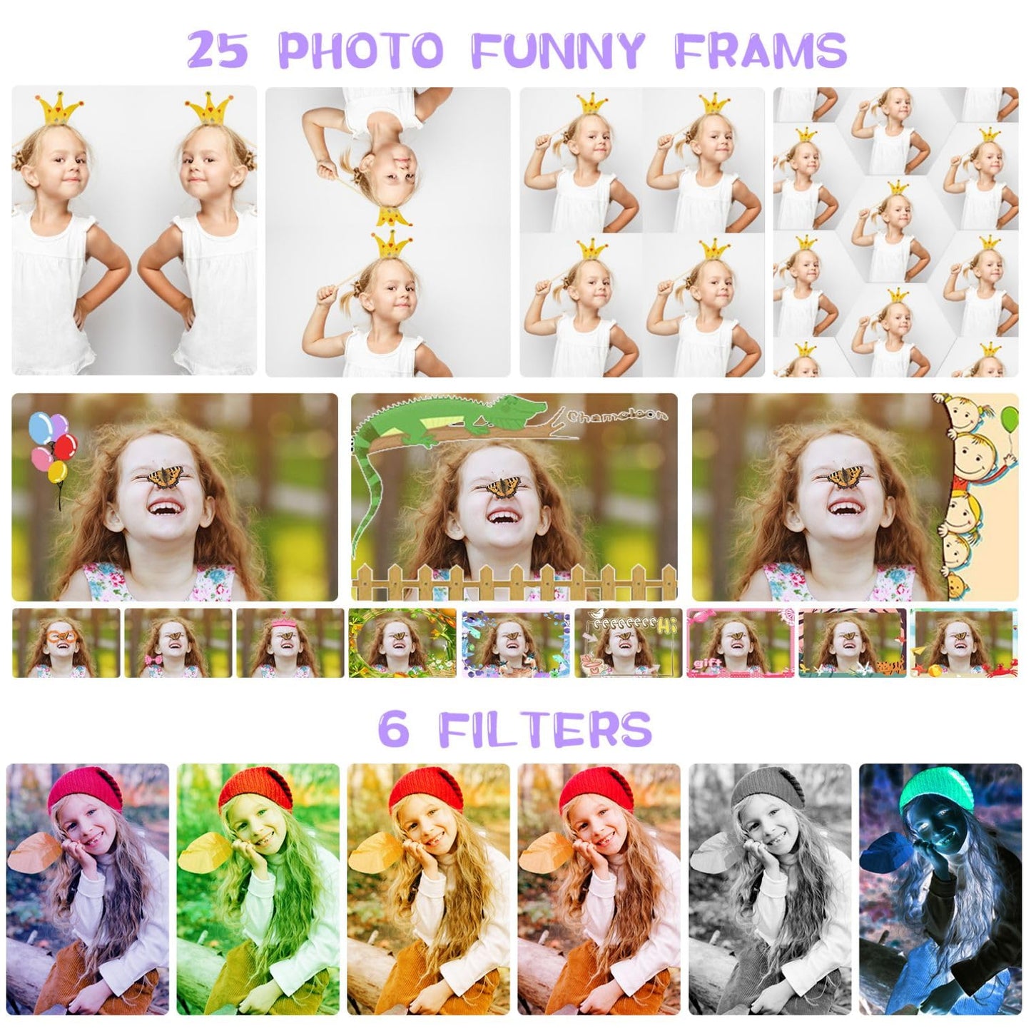 ARNSSIEN 2.4 Purple Kid Camera - Digital Selfie Camera with 180° Flip Lens & Playback Game for Ages 4-11, Perfect Christmas/Birthday Gift