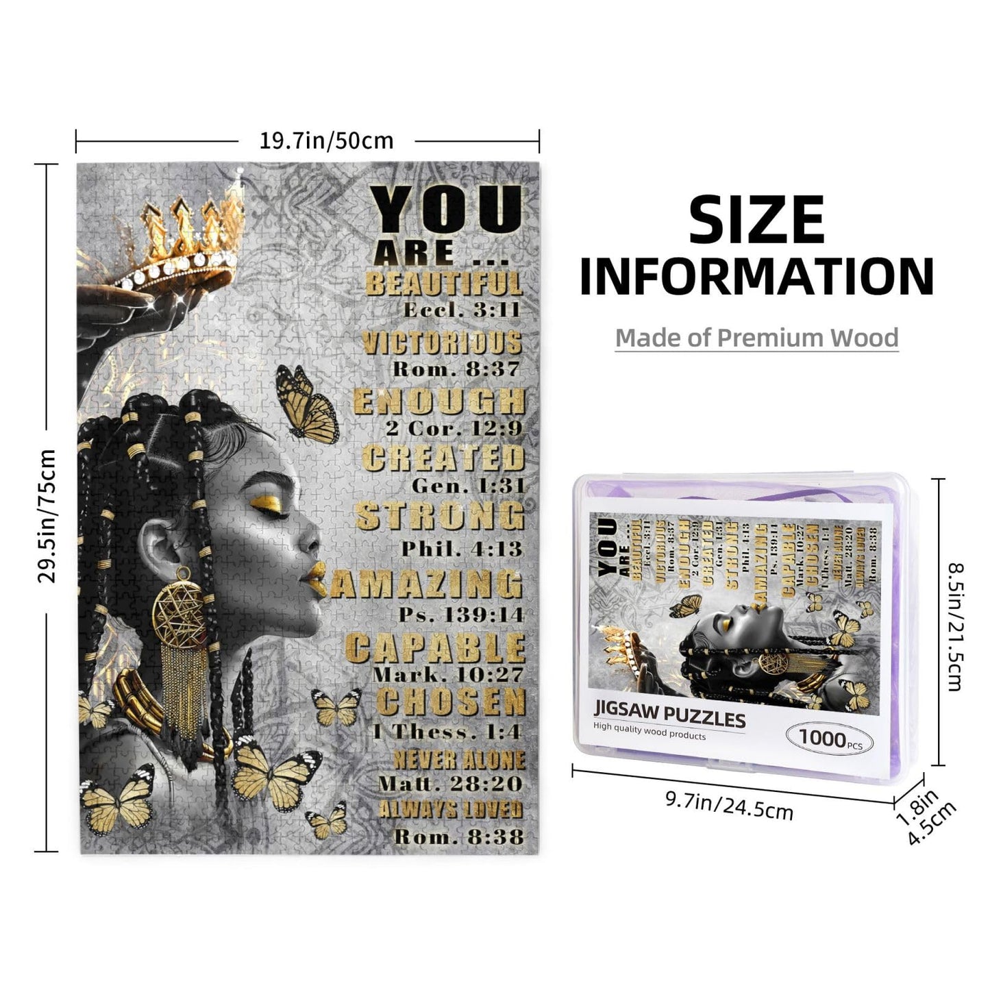 African American Puzzles For Adults 1000Pcs Afro Black Queen Jigsaw Puzzles Scripture Bible Verse Inspirational Quotes Butterfly