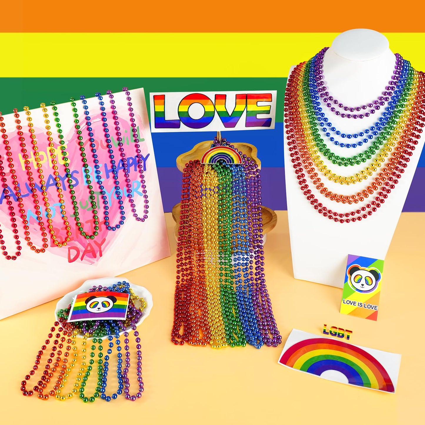 Zzyfgh 12 Pcs Pride Bead Necklaces, Gras Beads Necklaces, 33'' Lgbtq Pride Beads Women Men Stuff Pride Bead Accessories For Gay