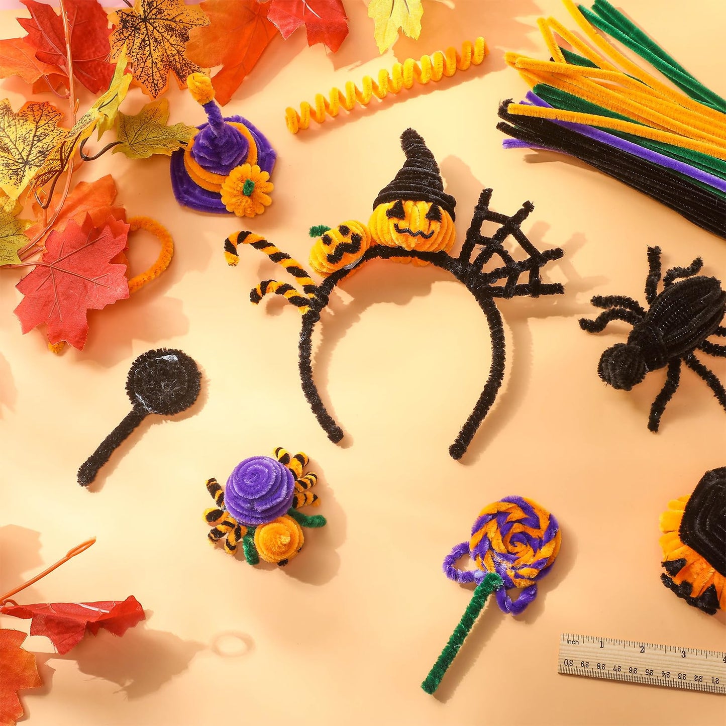 RoundFunny 400 Pcs 24 Inch Extra Long Pipe Cleaners Chenille Stem Thick Fluffy Pipe Cleaners Craft Supplies for Halloween Arts C