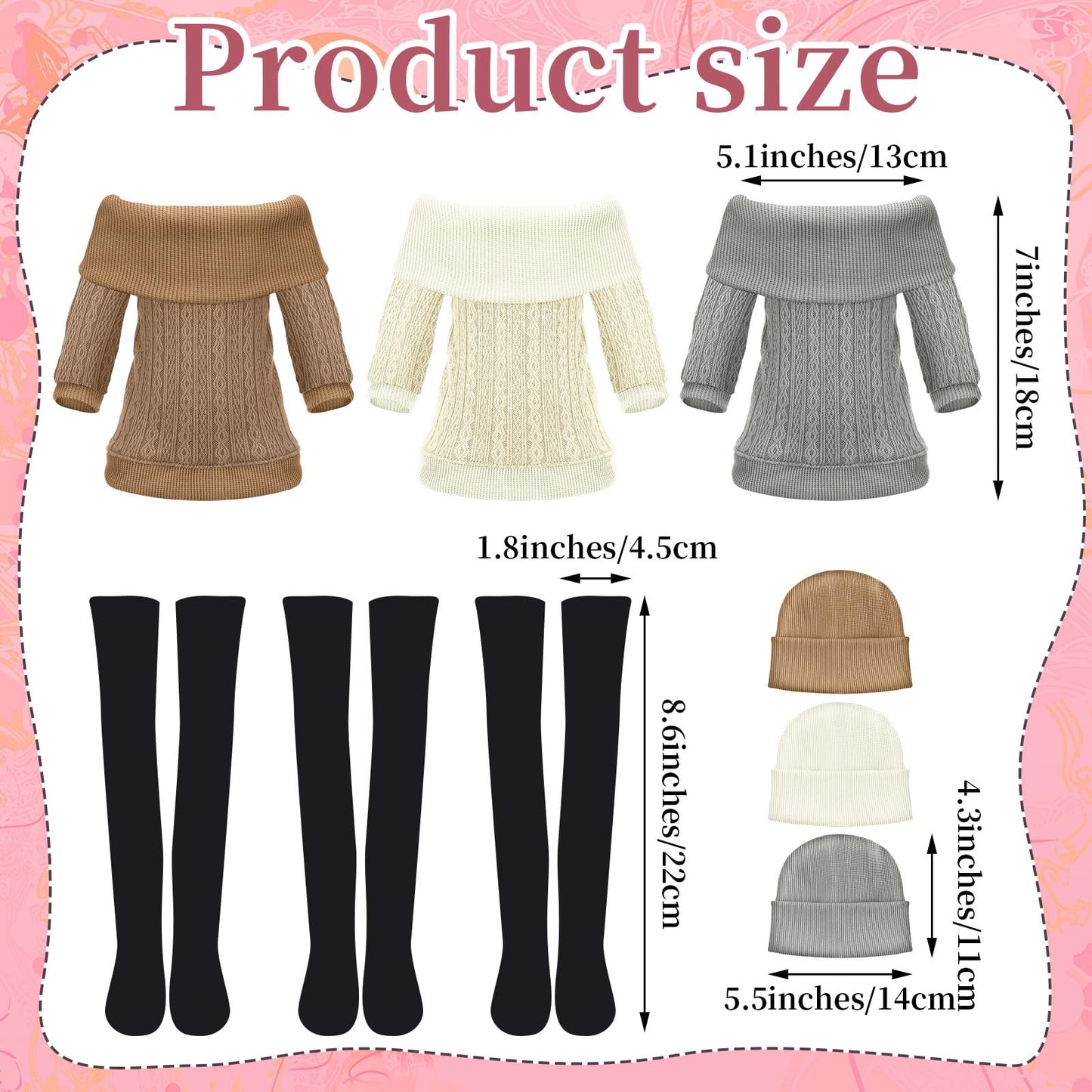 Geyoga 3 Set 12 Pcs Doll Clothes and Accessories Suit Pants Shoes Spring Sweater Outfits, Dolls are Not Included(Gray, Brown, Cr