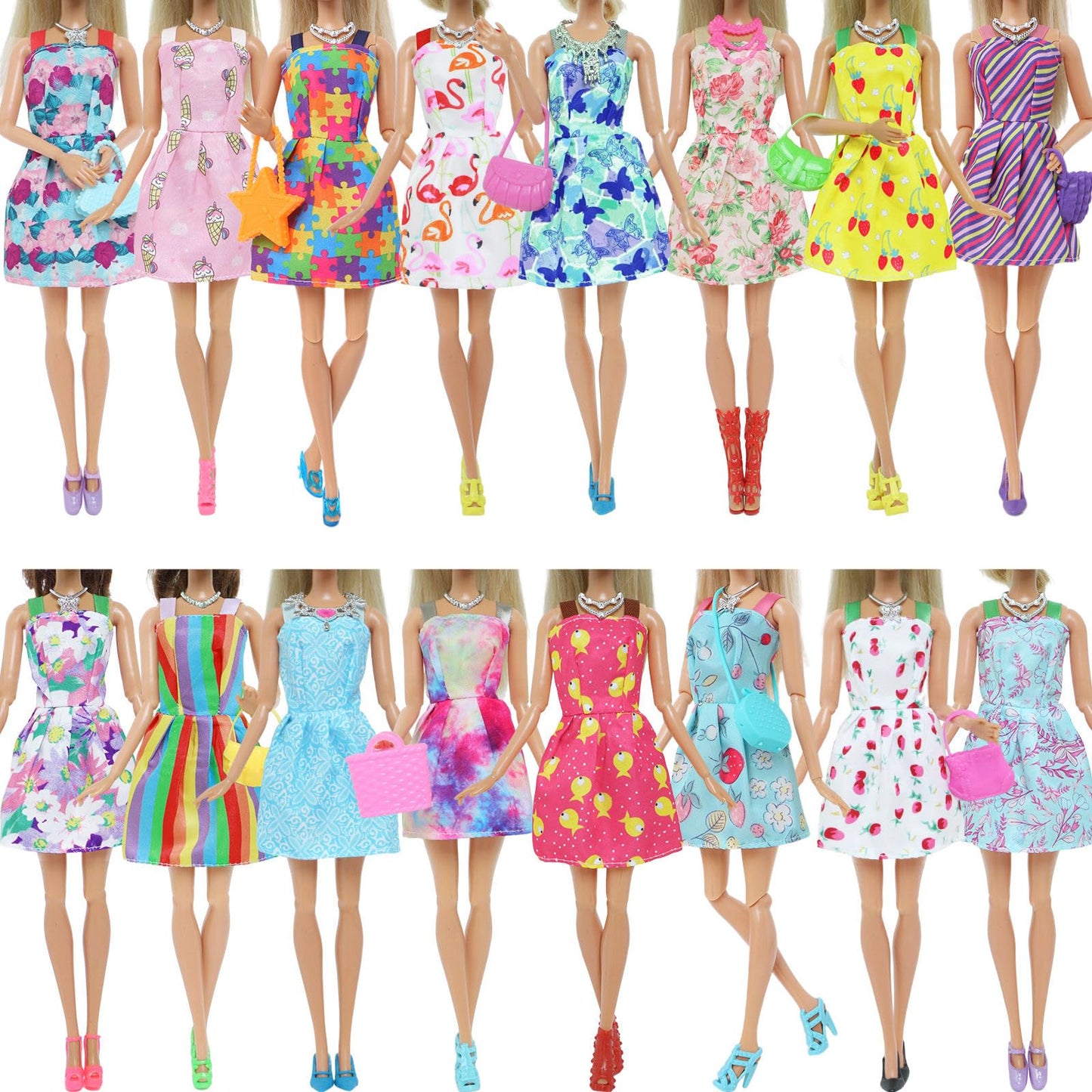 Bjdbus 42 Pcs Doll Clothes And Accessories Including 10 Pcs Fashion Mini Dresses 32 Pcs Shoes, Glasses, Necklaces, Handbag, Hangers Accessories For 11.5 Inch Girl Doll