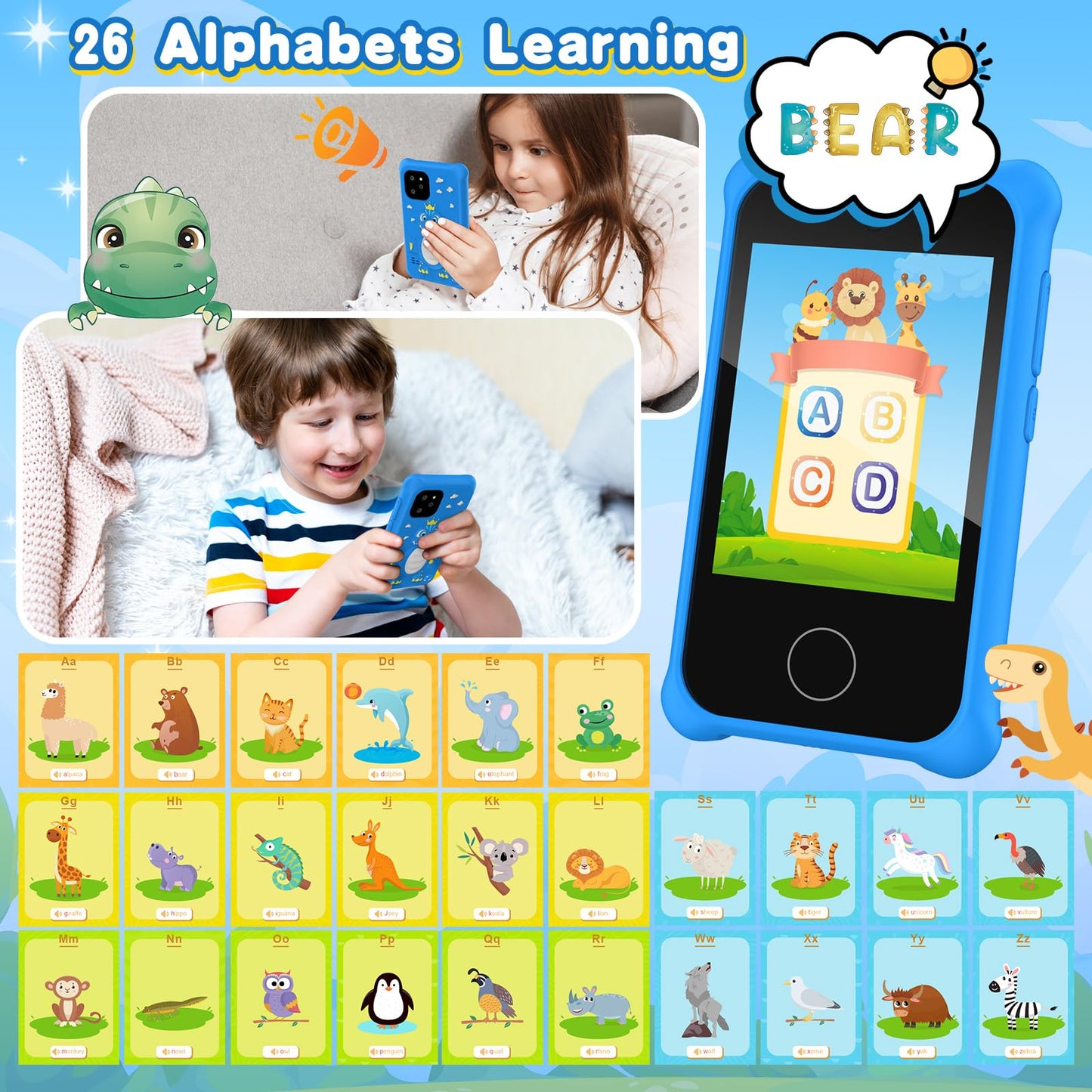 Kids Smart Phone Toys Cell Phone for Boys Girls Toddlers Baby Childrens 3-8 Years Old with Camera Touchscreen for Birthday