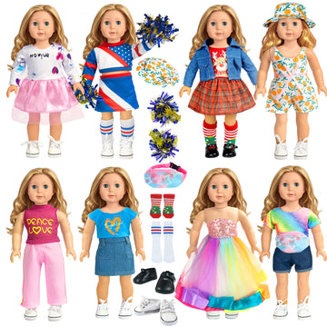 18-Inch-Doll-Clothes-Accessories Artst 18 Doll Accessories American Doll Clothing Dress Outfit Set With Hat Shoes Socks Waistbag For Girls
