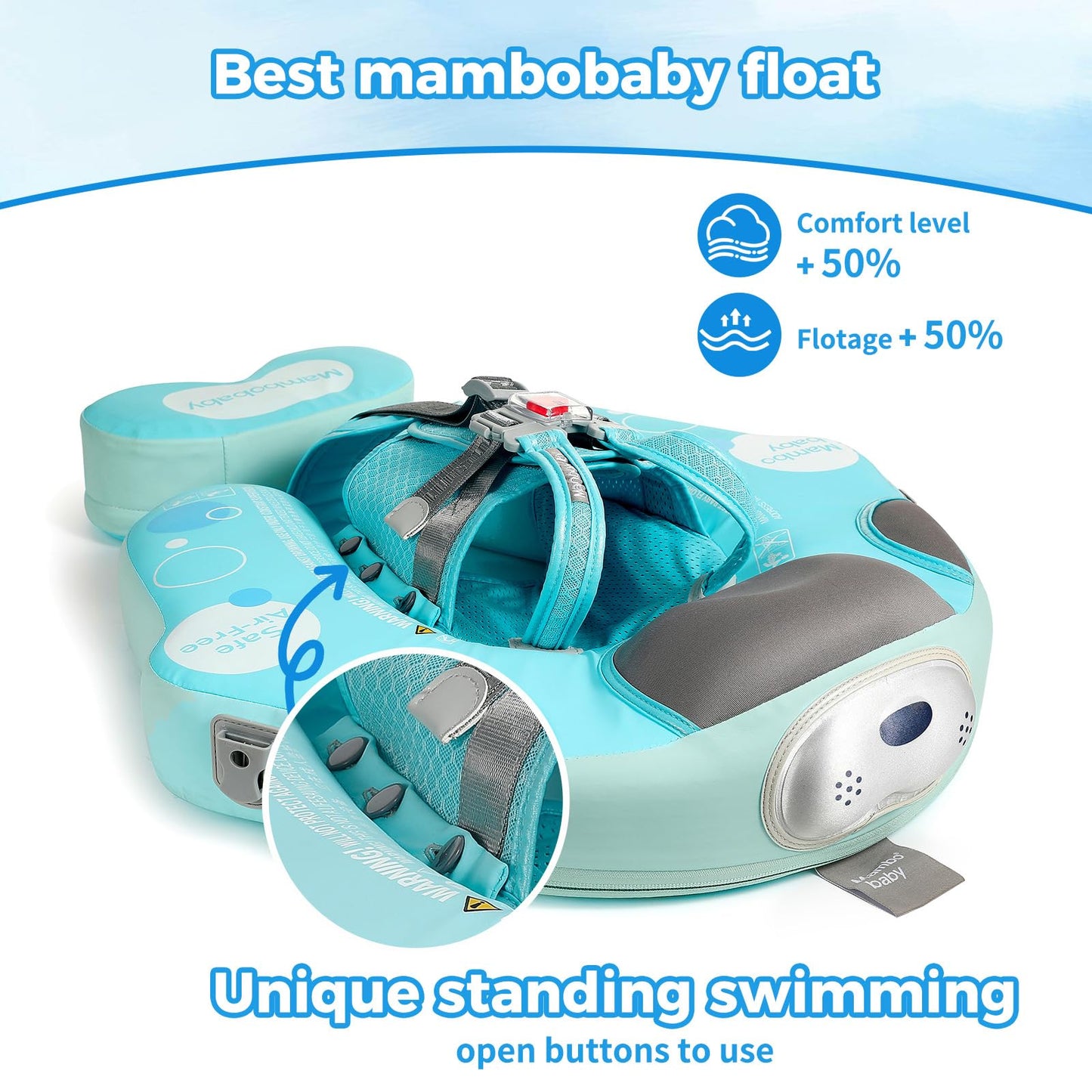 Mambobaby Float With Canopy Upf 50+ Sun Protection Pearl Foam Non-Inflatable Solid Baby Pool Float With Tail Mambo Float Swim Trainer Skin-Friendly Infant Swimming Ring For Baby 3-48 Months
