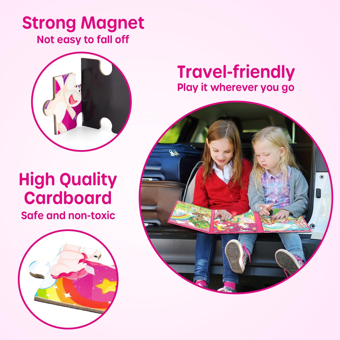 Synarry Unicorn Princess Fairy Magnetic Puzzles For Toddlers 3-5 Girls, 20 Pieces Travel Puzzles For Kids Ages 4-6, Car Airplane