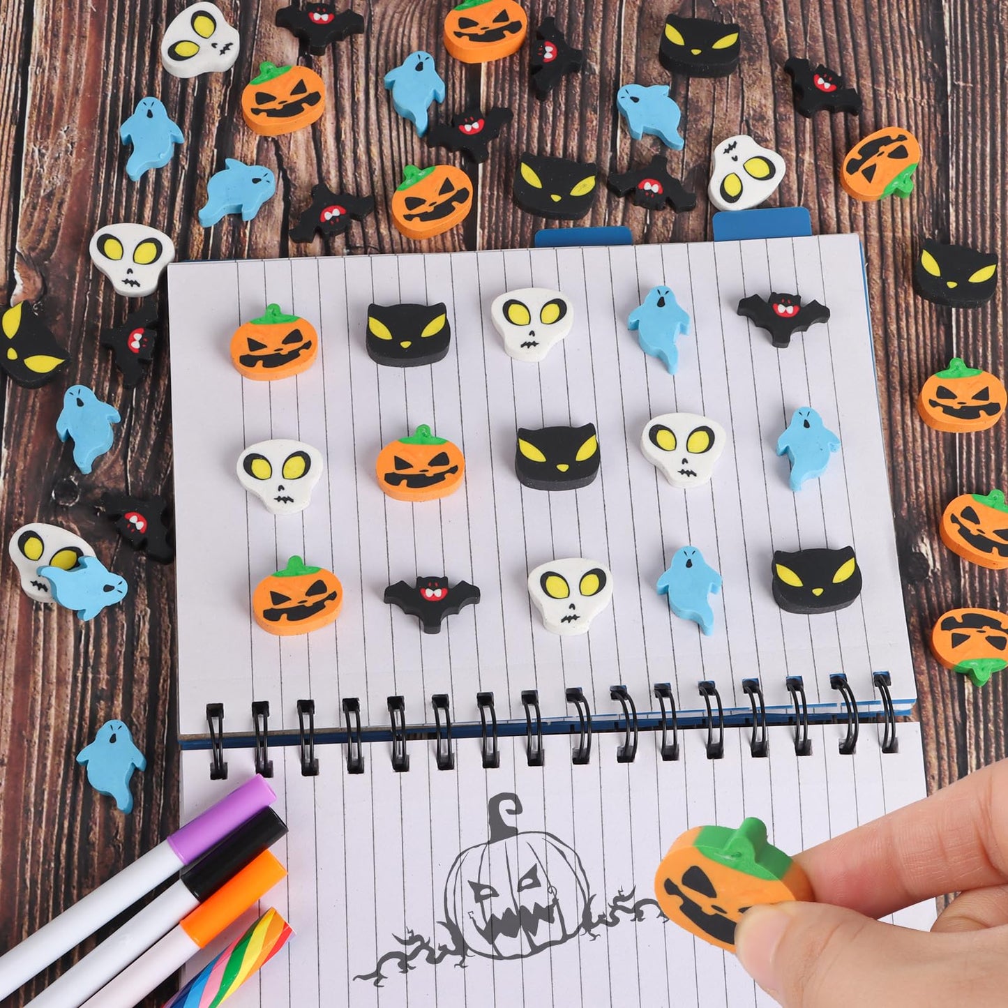 FOIMAS 80pcs Halloween Erasers,Pumpkin Ghost Skull Rubber Erasers for Halloween Trick or Treat Goodie Bag Filler
