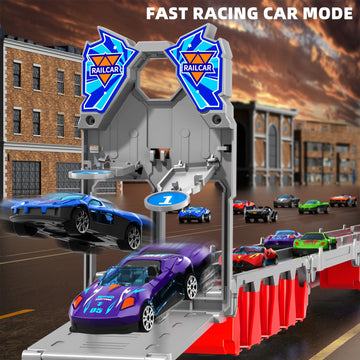 MSKOLER Racing Car Railway Truck Toy for Boys 2 3 4 5 6 7 Years Old - 78.7-inch Transport Carrier Trucks, Foldable Tracks Storag