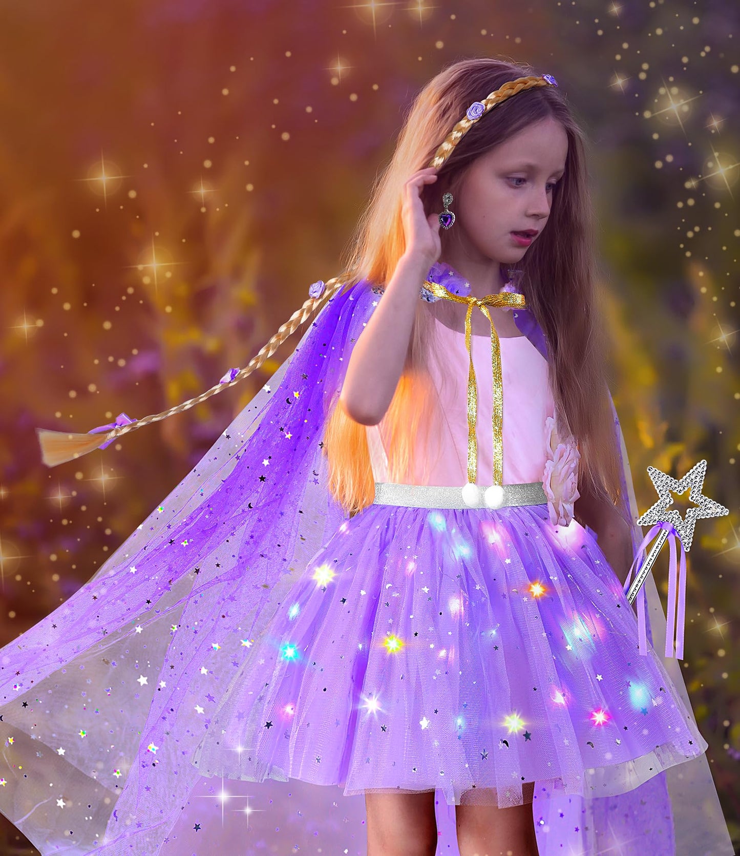 Dolnow Light Up Princess Dress Up Clothes For Little Girl, Princess Dresses Princess Cape Crown Toys For 3 4 5 6 Girls