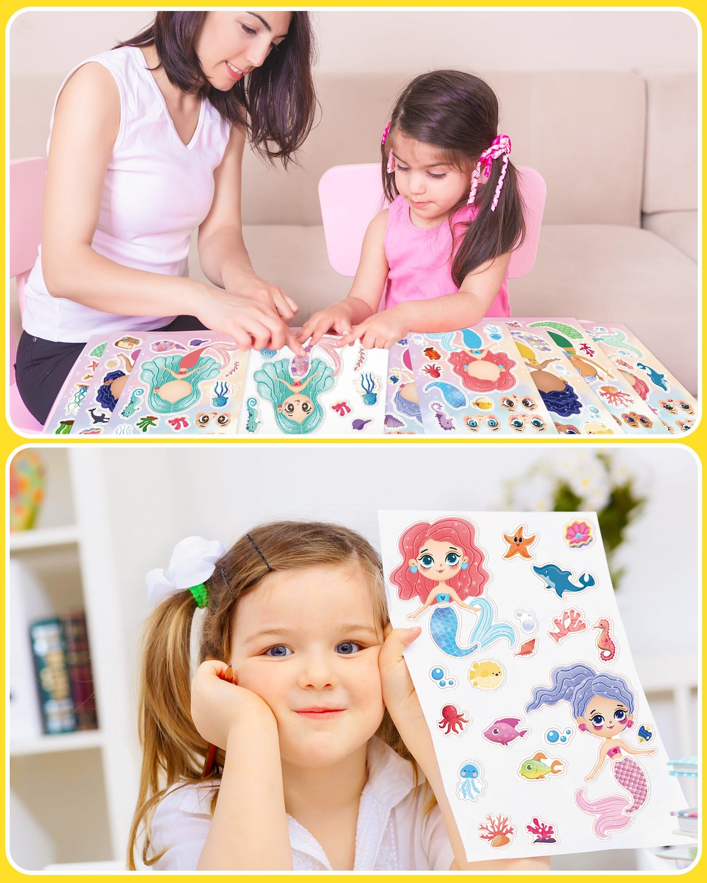 24 Pcs Make Your Own Mermaid Sticker Sheets For Kids With Mermaid Face Stickers For Kids Toddlers Girls Crafts Activities Gift B