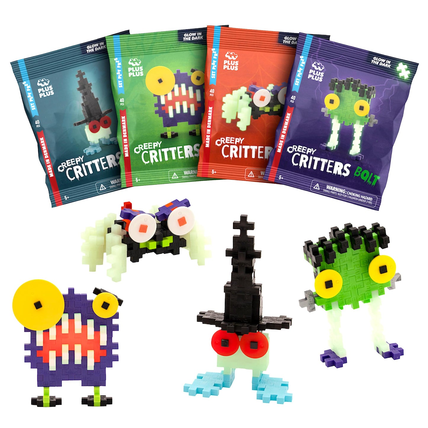 PLUS PLUS Creepy Critter Fun Pack - Halloween 3D Puzzle Set, 160 Glow in The Dark Interlocking Plastic Pieces for Kids