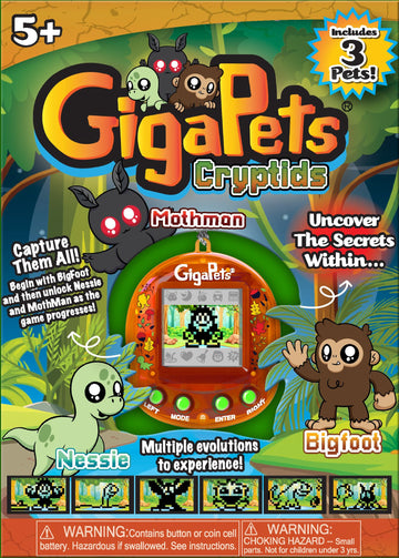 Giga Pets Cryptids Interactive Digital Pet, Bigfoot, Mothman, Loch Ness Monster Virtual Pets For Kids, 90’S Gaming Boys, Girls Toys Gift Ages 5 And Up