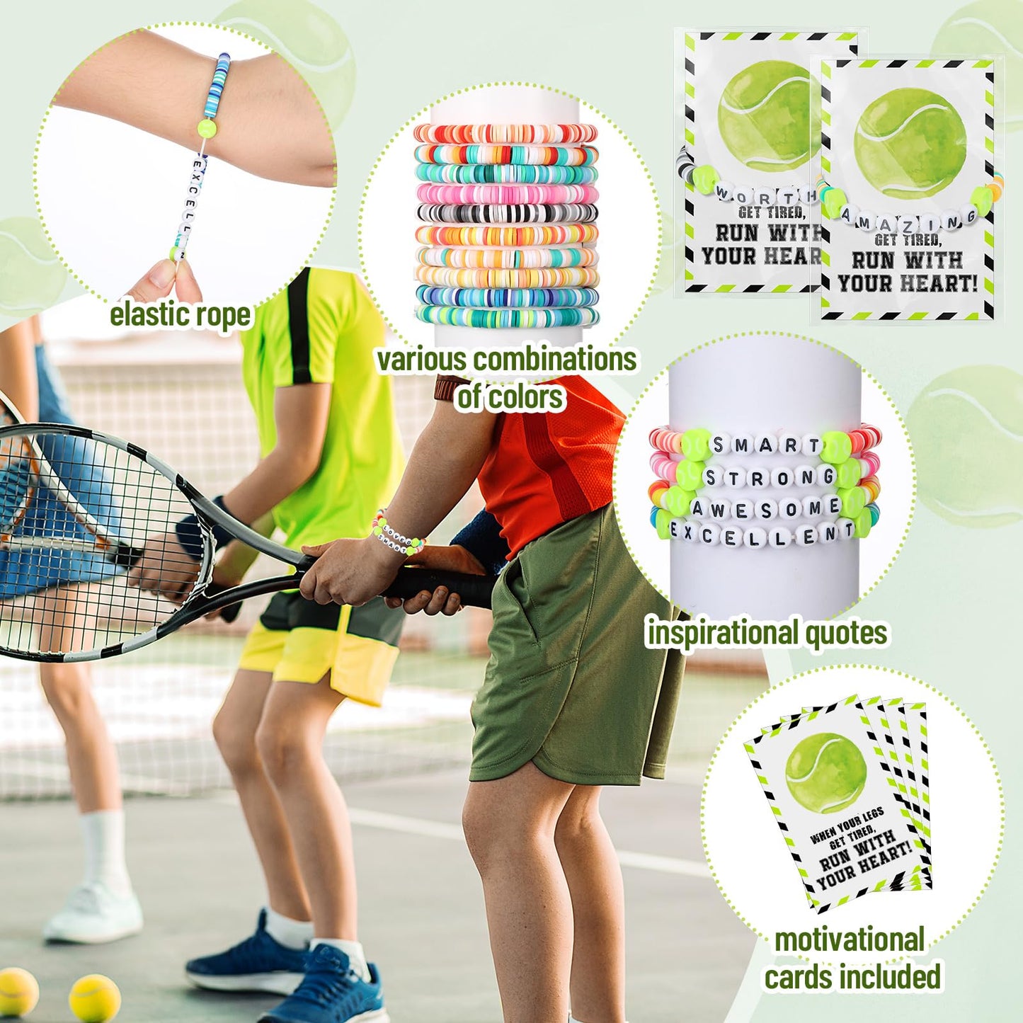 Zeyune 20 Set Tennis Party Favors Beaded Bracelets Tennis Gifts Bulk Party Supplies Birthday Decorations for Women Men Clay Adju
