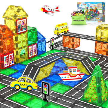 Magnetic Tiles Road Toys For 3+ Year Old Toddler, Magnetic Blocks Building Toys For Kids Ages 3-5 5-7 Girls Boys, Stem Montessor