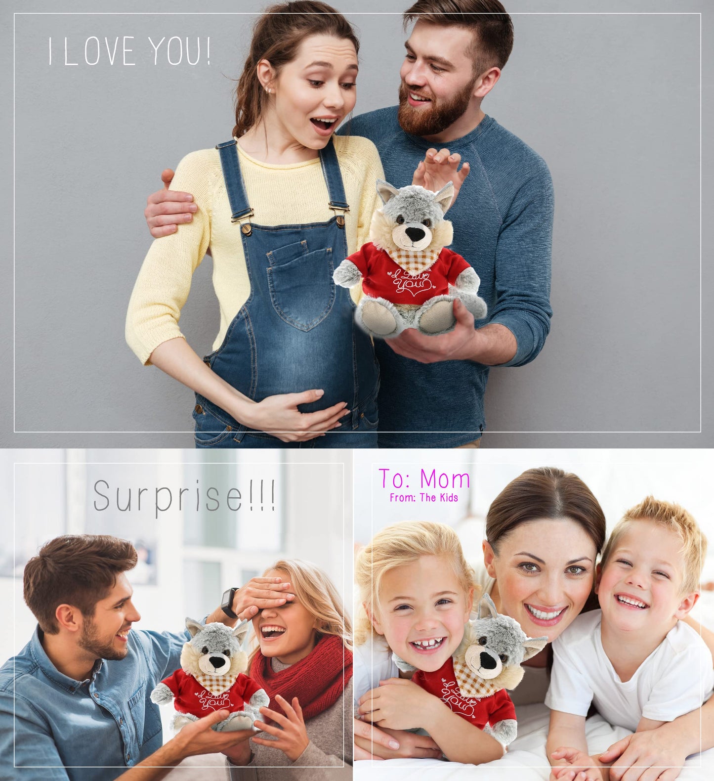DolliBu I Love You Valentine Plush Sitting Wolf - Cuddly Soft Cute Stuffed Animal with Red Heart Shirt Gift for Valentines Day  Birthday Present  Anniversary  Romantic Date - 9 Inches