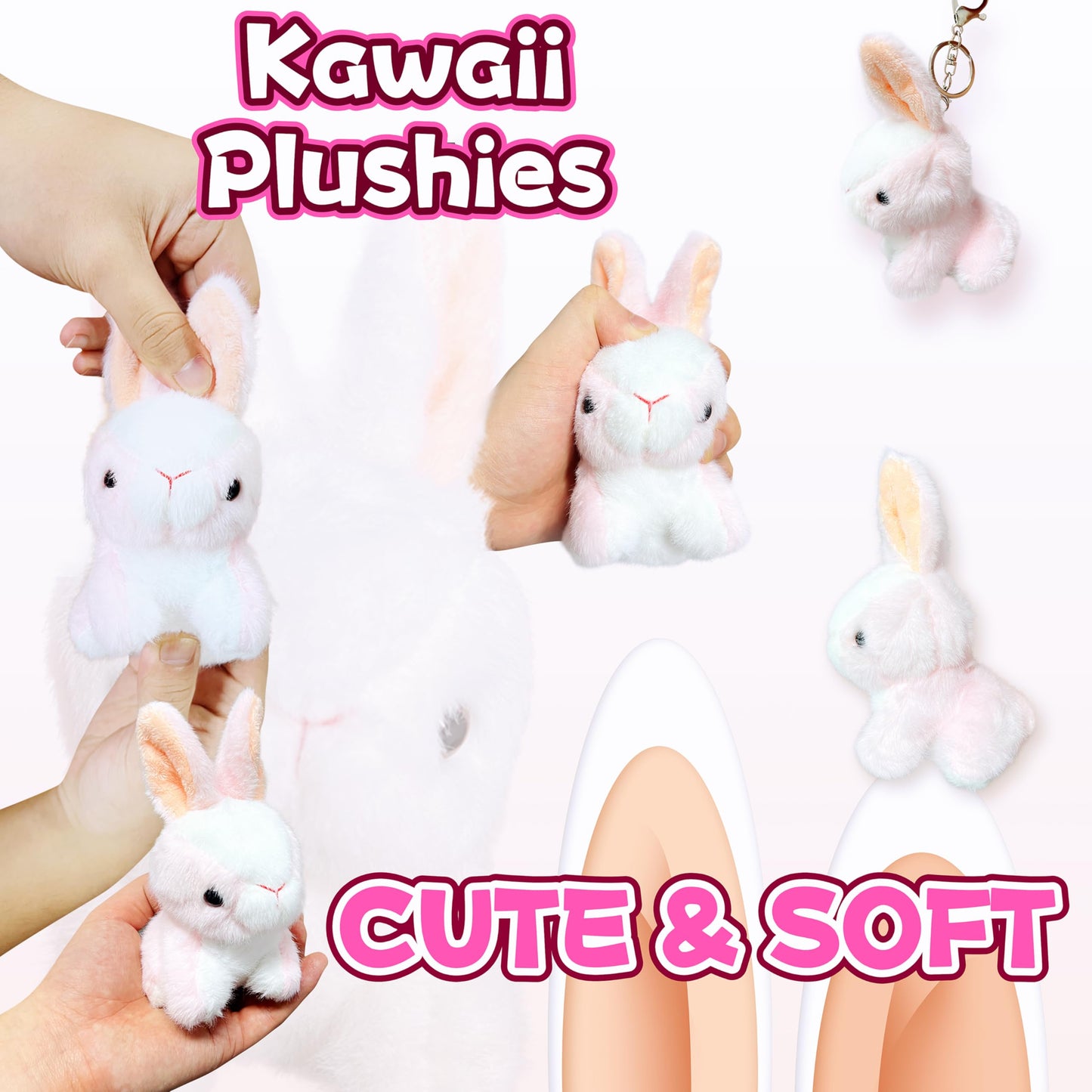 Pink Rabbit Stuffed Animals For Girls, Boys And Adults, Mini Animals Plush Toys Key Chains, Cute Bunny Plushies, Soft Bunny Stuf