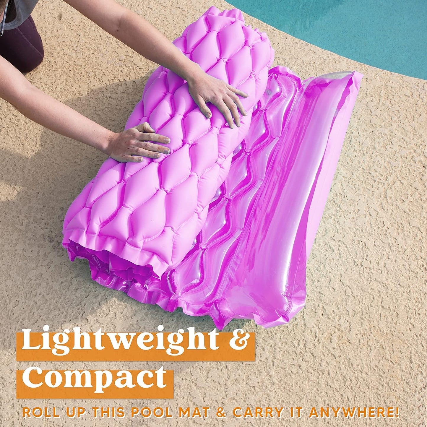 Sloosh Inflatable Pool Floats Raft,Floating Lounge For Adults,64X32 Inch Swimming Mat Pool Mattress With Headrest,2 Pieces Float