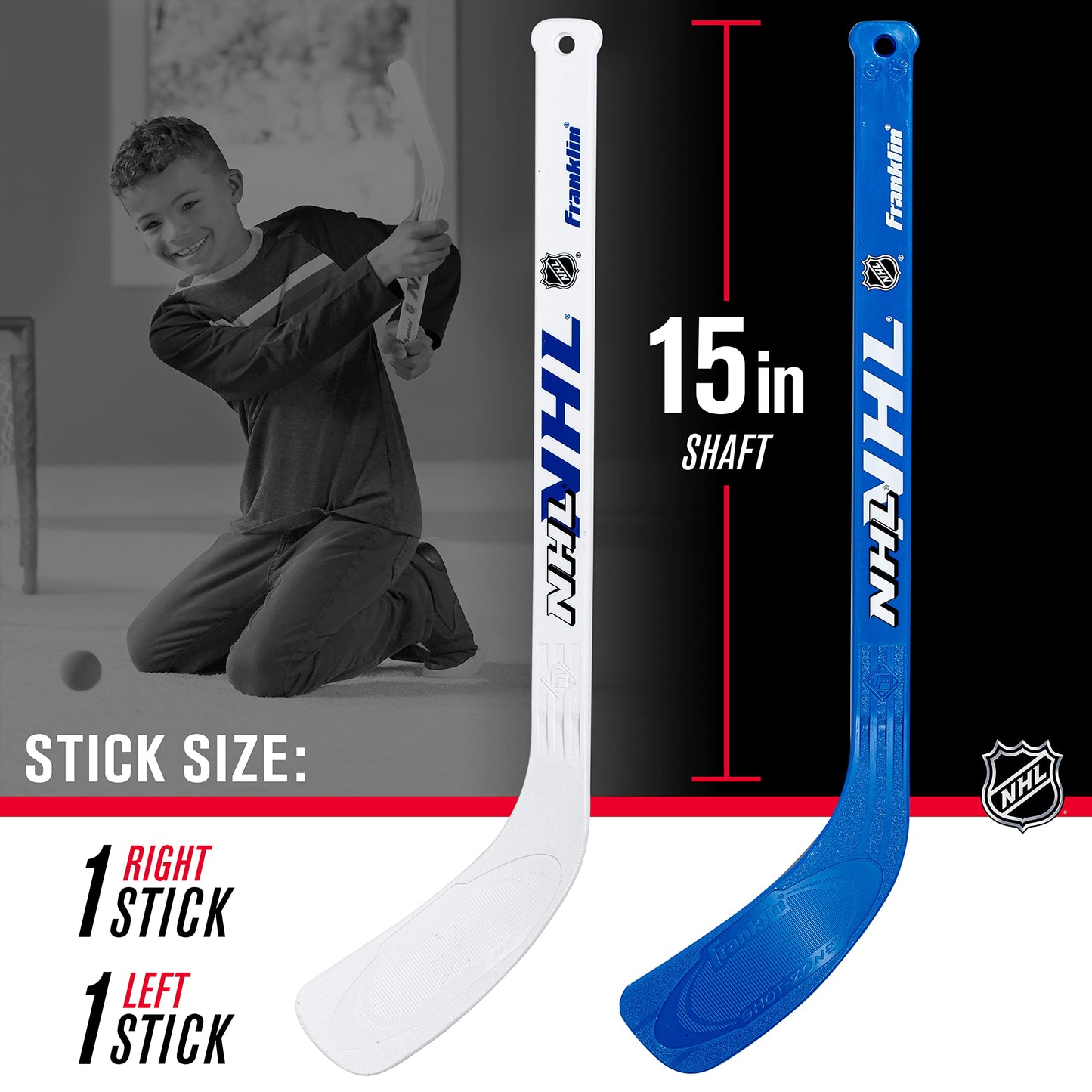 Franklin Sports Nhl Kids Mini Hockey Set - Includes 1 Knee Hockey Goal - 2 Mini Hockey Sticks + 2 Foam Balls - Indoor Toy Mini H