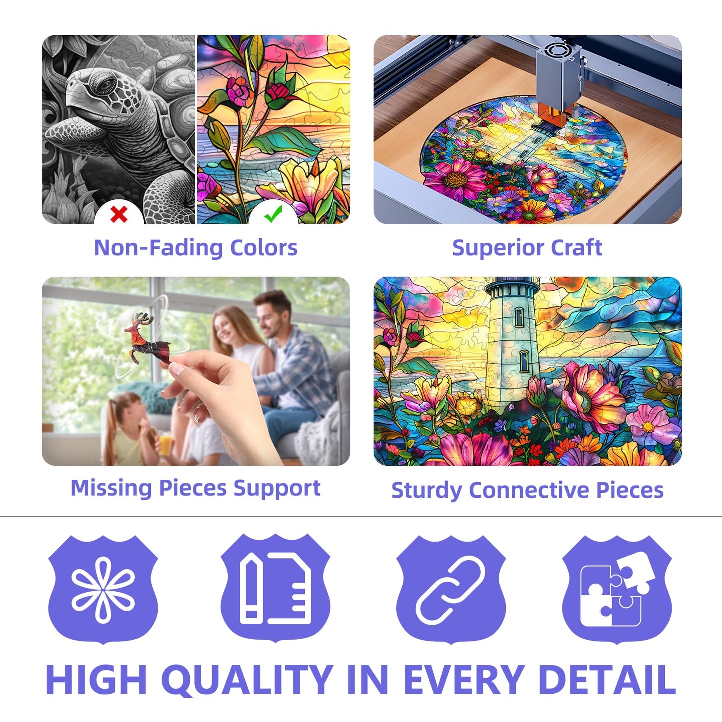 Wooden Puzzles for mature-themeds  Stained Glass Lighthouse Puzzle  Unique Shaped Wooden Jigsaw Puzzle  Wood Puzzles mature-themed Seaside  Perfect for Birthday Gift  Wall Art Room Decor (L-13.4 * 13.1in -300 Pcs)