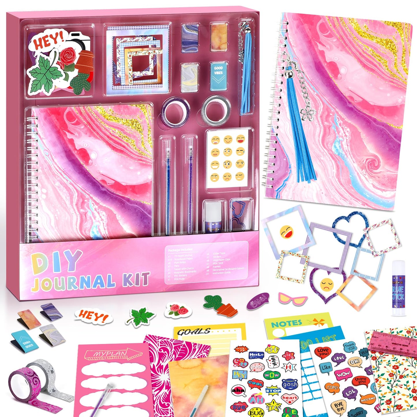 Perryhome Diy Journal Kit For Girls Ages 8-12, Stationery Journal Set For Teenage Girls Ages 8-12 Scrapbook & Diary Kits, Journaling Art Crafts Kit Teen 8-10-12 Year Old Girl Birthday Gifts - Pink