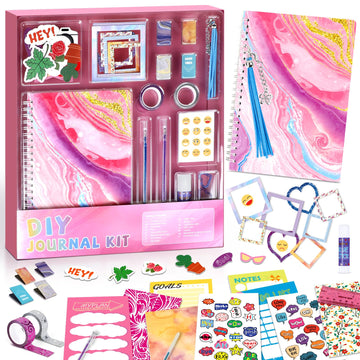 Perryhome Diy Journal Kit For Girls Ages 8-12, Stationery Journal Set For Teenage Girls Ages 8-12 Scrapbook & Diary Kits, Journaling Art Crafts Kit Teen 8-10-12 Year Old Girl Birthday Gifts - Pink