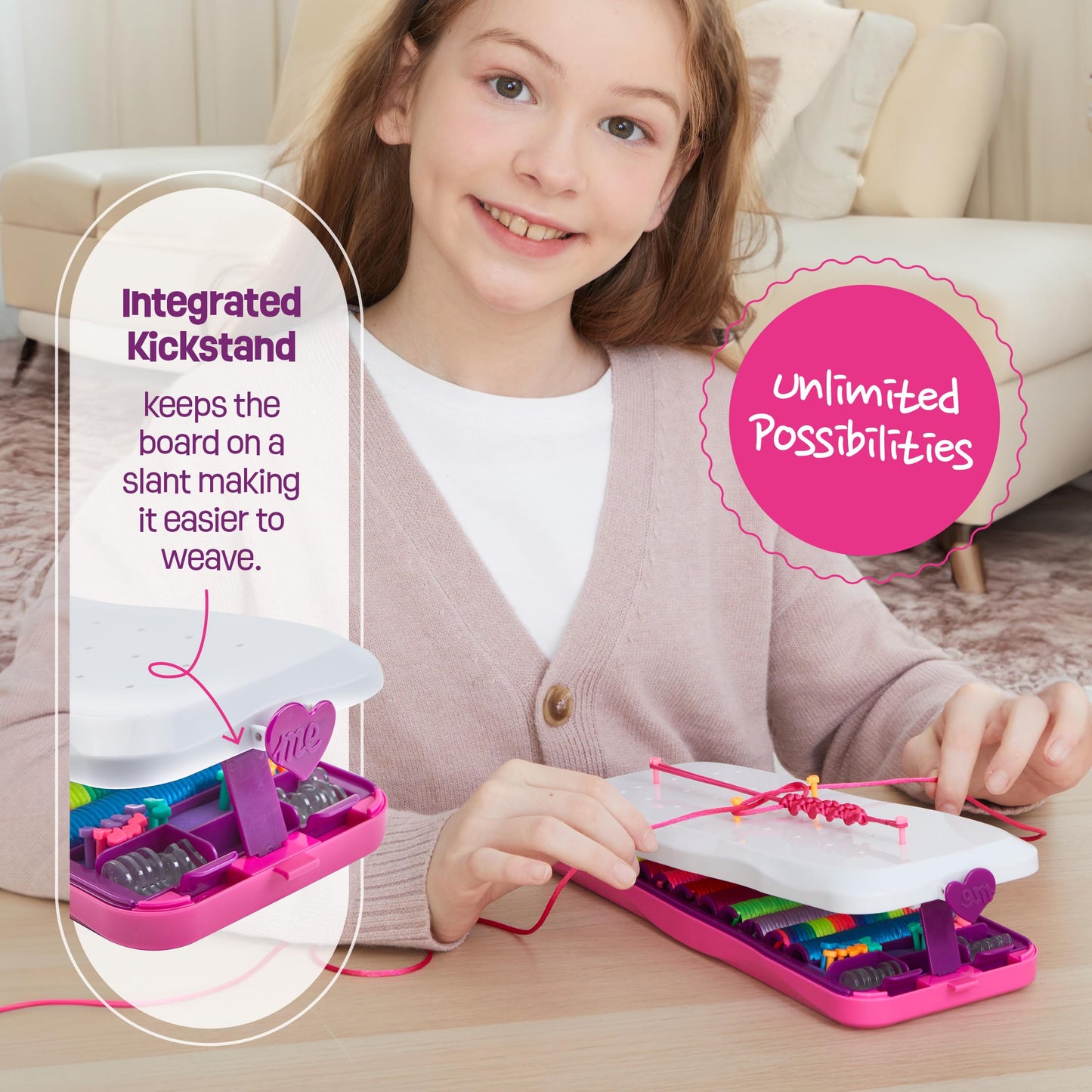 Pretty Me Friendship Bracelet Making Kit - Multicolored Crafts for Girls Age 8-12 - Small Size, Includes String and Heart-Shaped Clasps