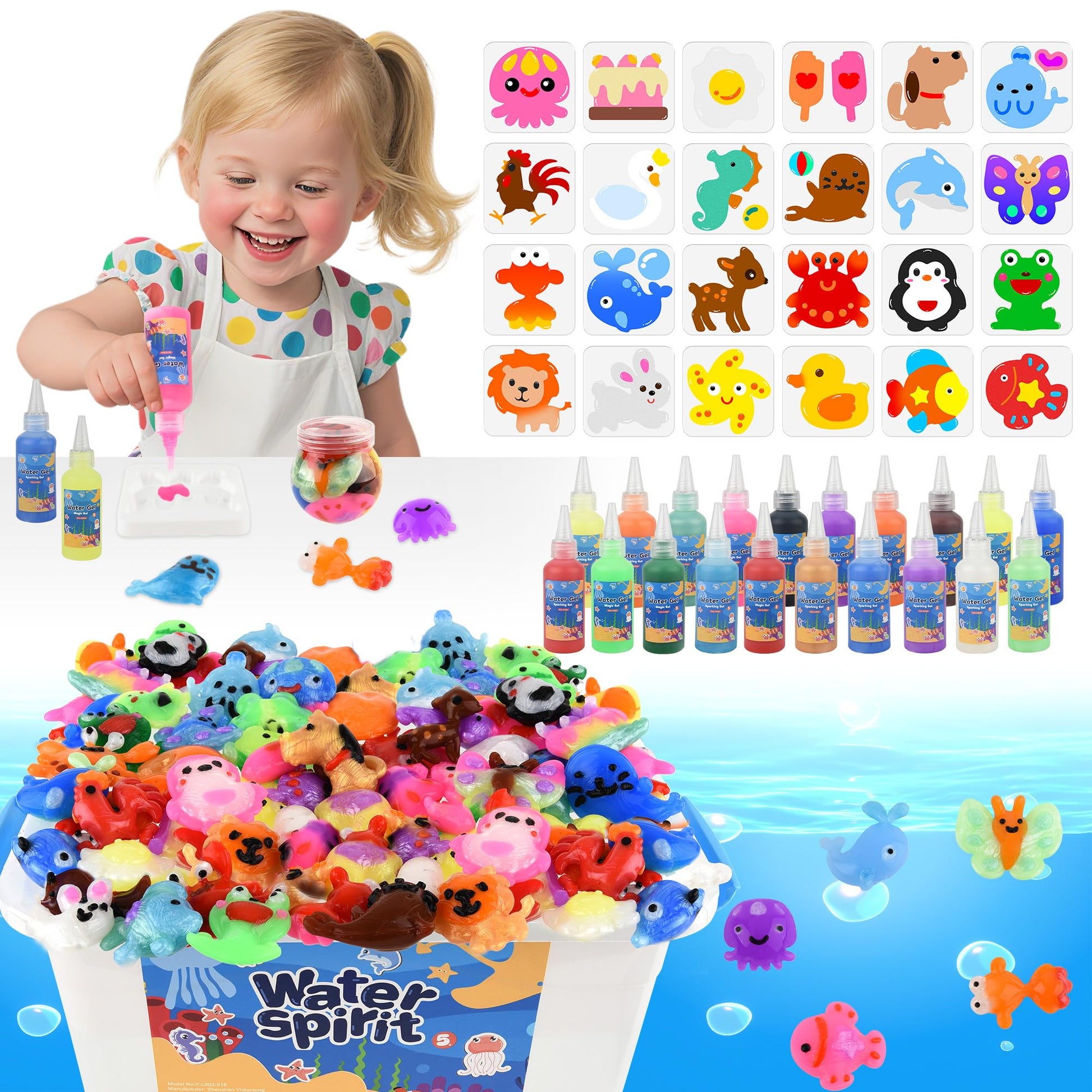 Magic Water Elf Toy Kit, Waters Pets, Aqua Fairy Water Gel Kit with 20 Magic Gels & 24 Shape Molds, DIY Squishy Maker, Summer Ac