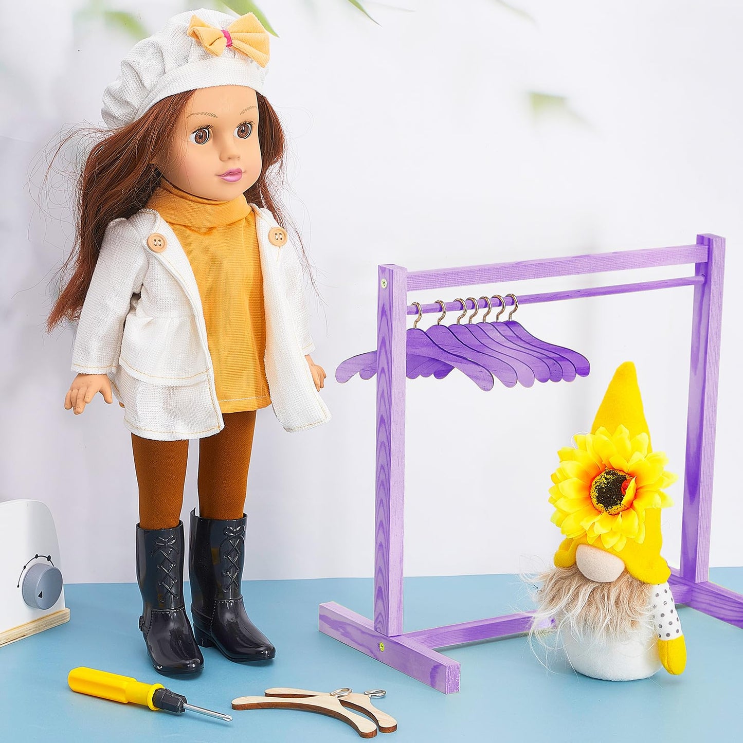 Civaner Doll Garment Rack With Wooden Clothes Hanger For 18 Inch Girl Doll Clothes Mini Hangers Wardrobe Furniture Accessories F