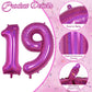 19Th Birthday Laser Hot Pink Balloons, Large Foil Number 19 Balloons For Women Anniversary Decor, 40'' Self Inflating Bright Pin