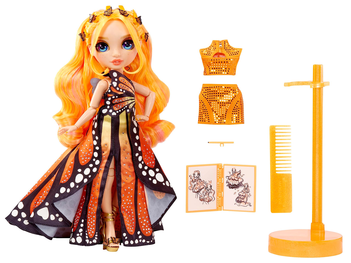 Rainbow High 11” Fashion Doll Poppy Rowan - Orange, 2 Outfits & Accessories, Plastic, Model 587330EUC, Perfect Gift for Kids 4-12 Years Old