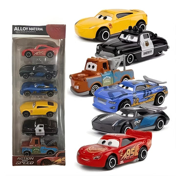 Toyrentto Ultimate 6-Piece Diecast Racing Car Set Alloy Toy Cars For Kids, Includes Tow Truck, Police Car & Speed Race Cars - Pe