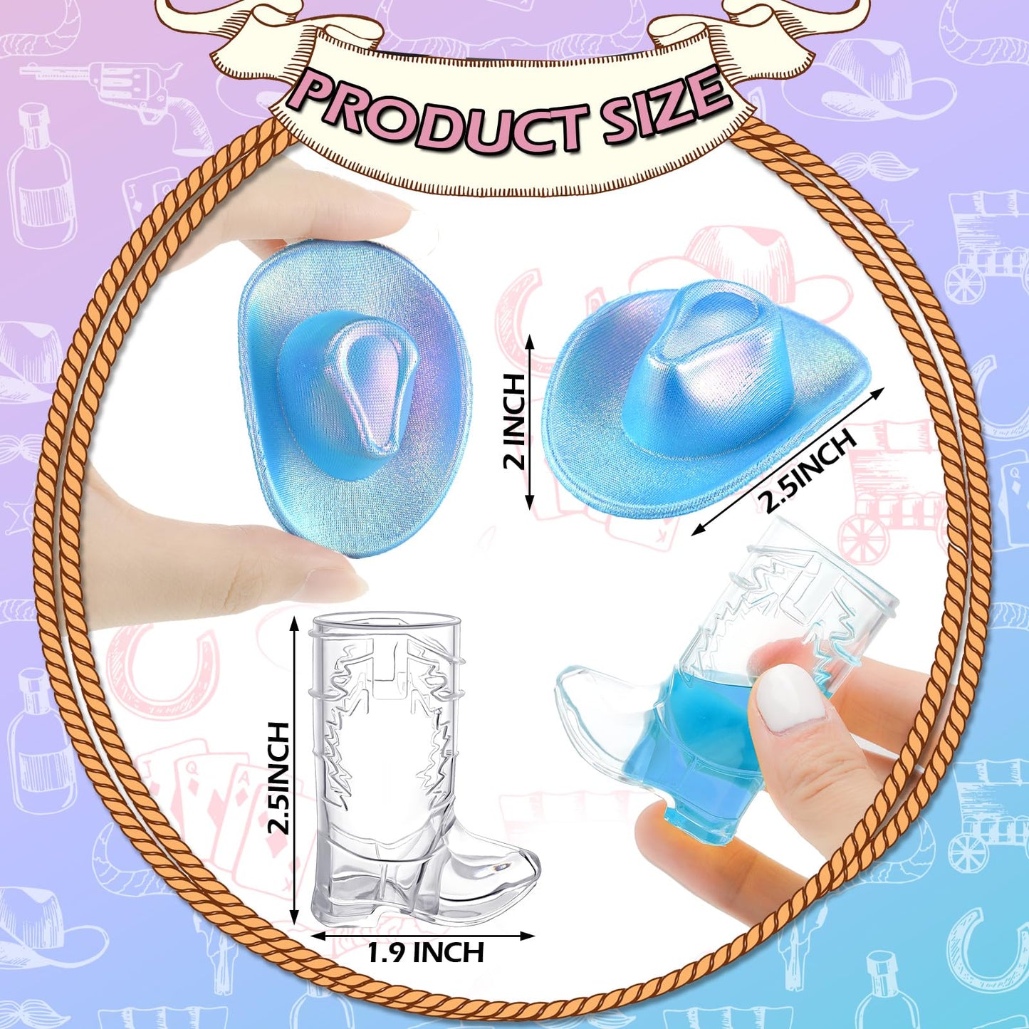 Vesici 20 Pcs Mini Neon Cowgirl Hat Western Cowboy Cowgirl Hat Boot Shot Glass Disco Party Supplies