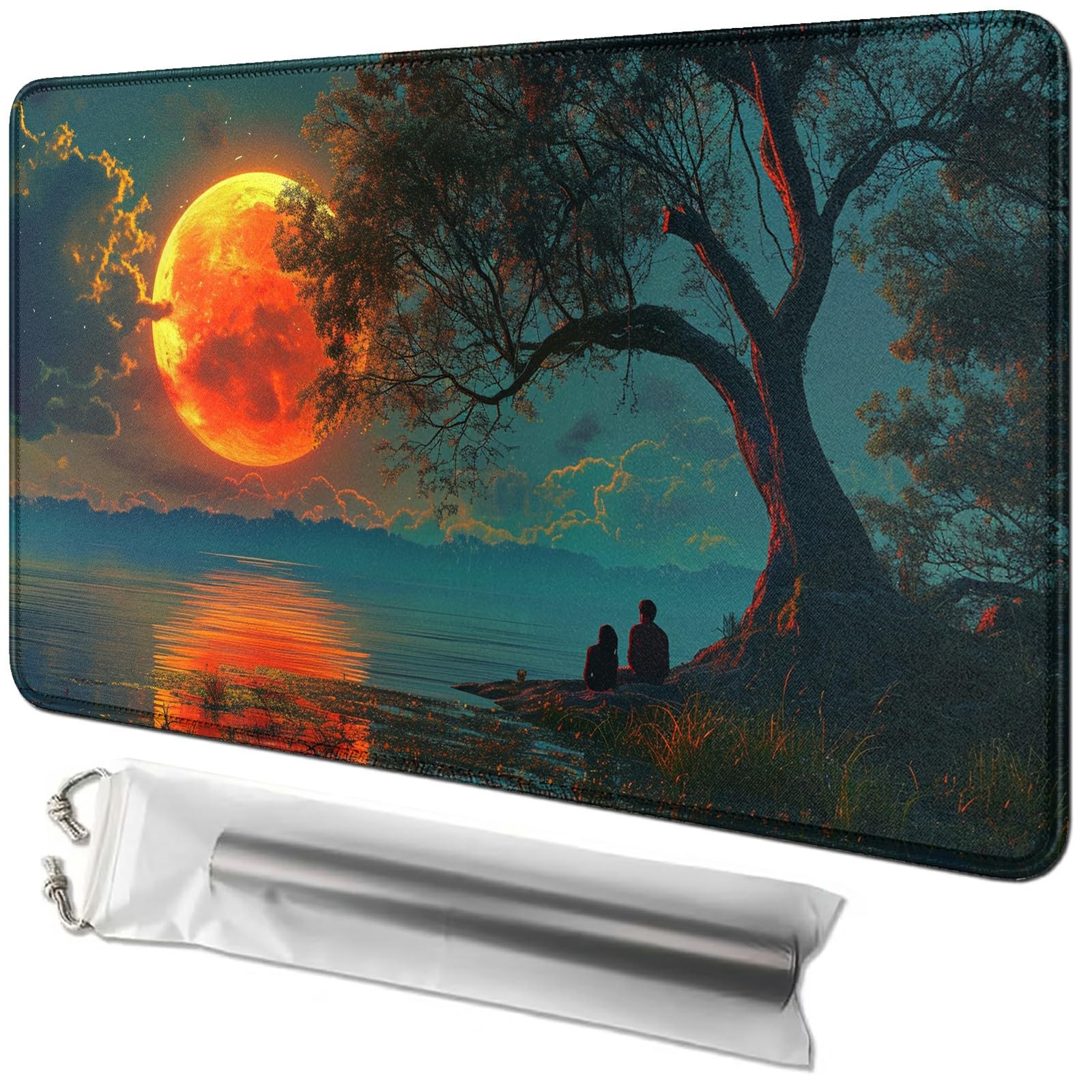 RWUTYTIUL Card Playmat 24 X 14 Inch with Playmat Tube Bag, Card Gameplay Playmat with Stitched Commander Deck Board MTG RPG CCG 