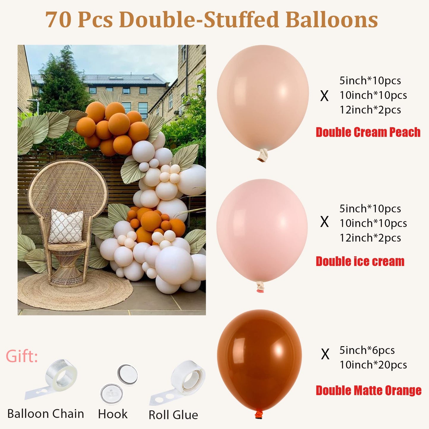 Boho Balloon Garland Arch Kit - Small Diy Orange Balloons Garland, Neutral Balloon For Birthday Baby Shower Decoration