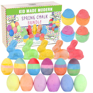 Kid Made Modern Ultimate Sidewalk Spring Chalk Bundle - 6 Neon, 6 Colored, 4 Lil Yolkers Eggs & 5 Bunny Chalks - Dustless, Washa