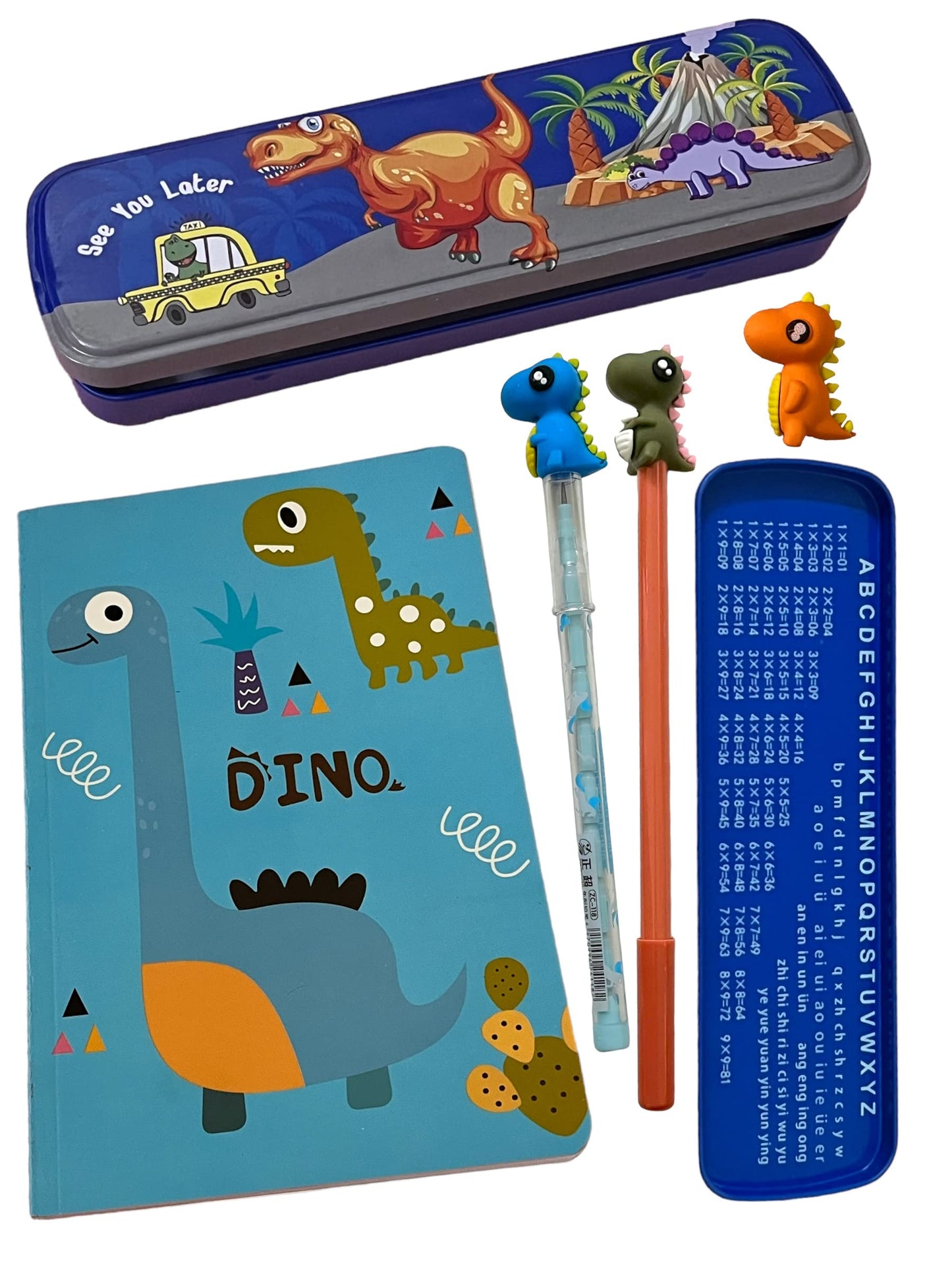 Le Delite Dinosaur Theme Metal Pencil Box For Kids  Case Stationary Organizer  School Supplies For Kids Boys Pack Of 6 Items 