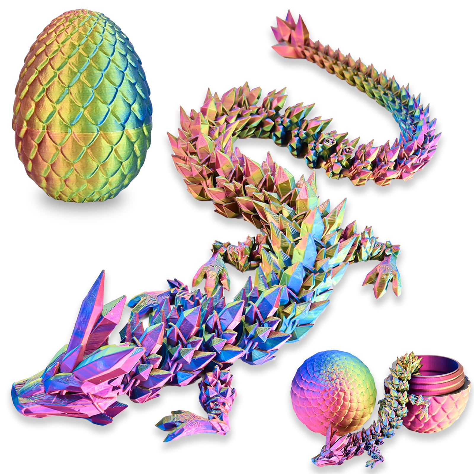 Locyfens 3D Printed Dragon Eggs With Dragon Inside, Rainbow Articulated 3D Dragon Toys With 3D Dragon Eggs, Crystal Dragon Red Y