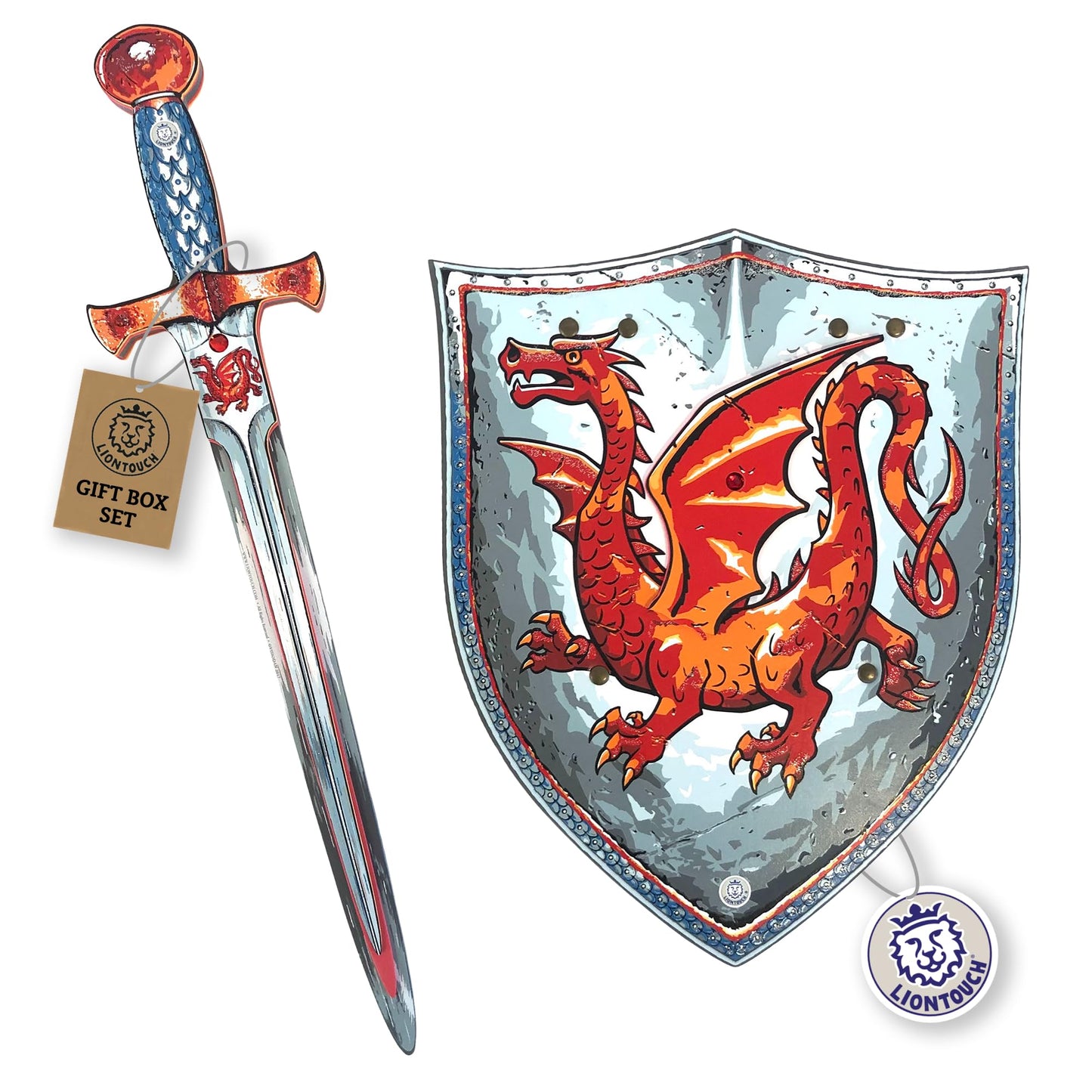 Liontouch Amber Dragon Toy decorative replica blade and Shield for Kids | Medieval Knight Set in Foam for Childrens Pretend Play with Red Dragon Theme | Safe  & Battle protective covering for Dress Up & Costumes