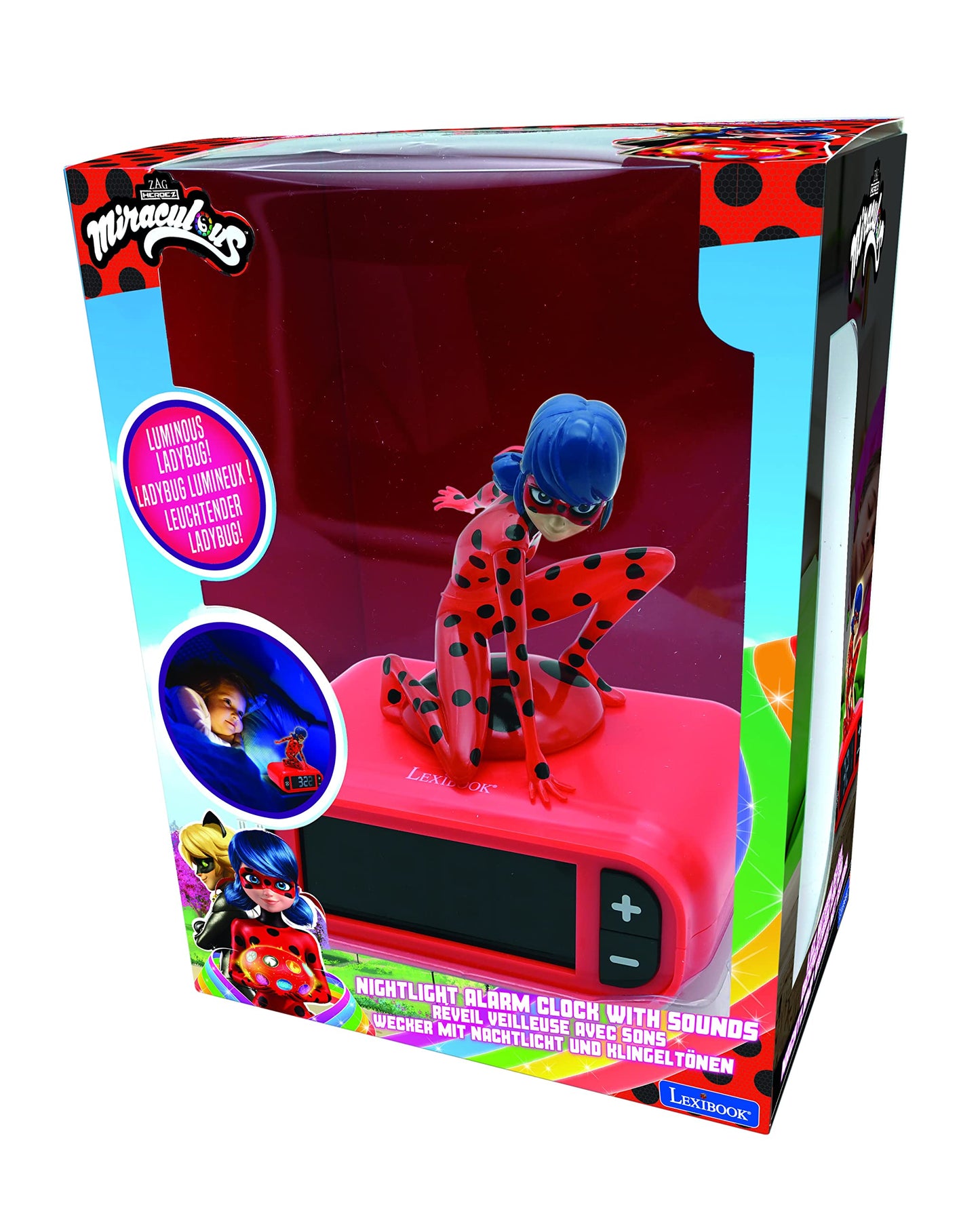 Lexibook - Miraculous Digital Alarm Clock With Night Light Snooze, Clock, Luminous Ladybug, Red Colour - Rl800Mi