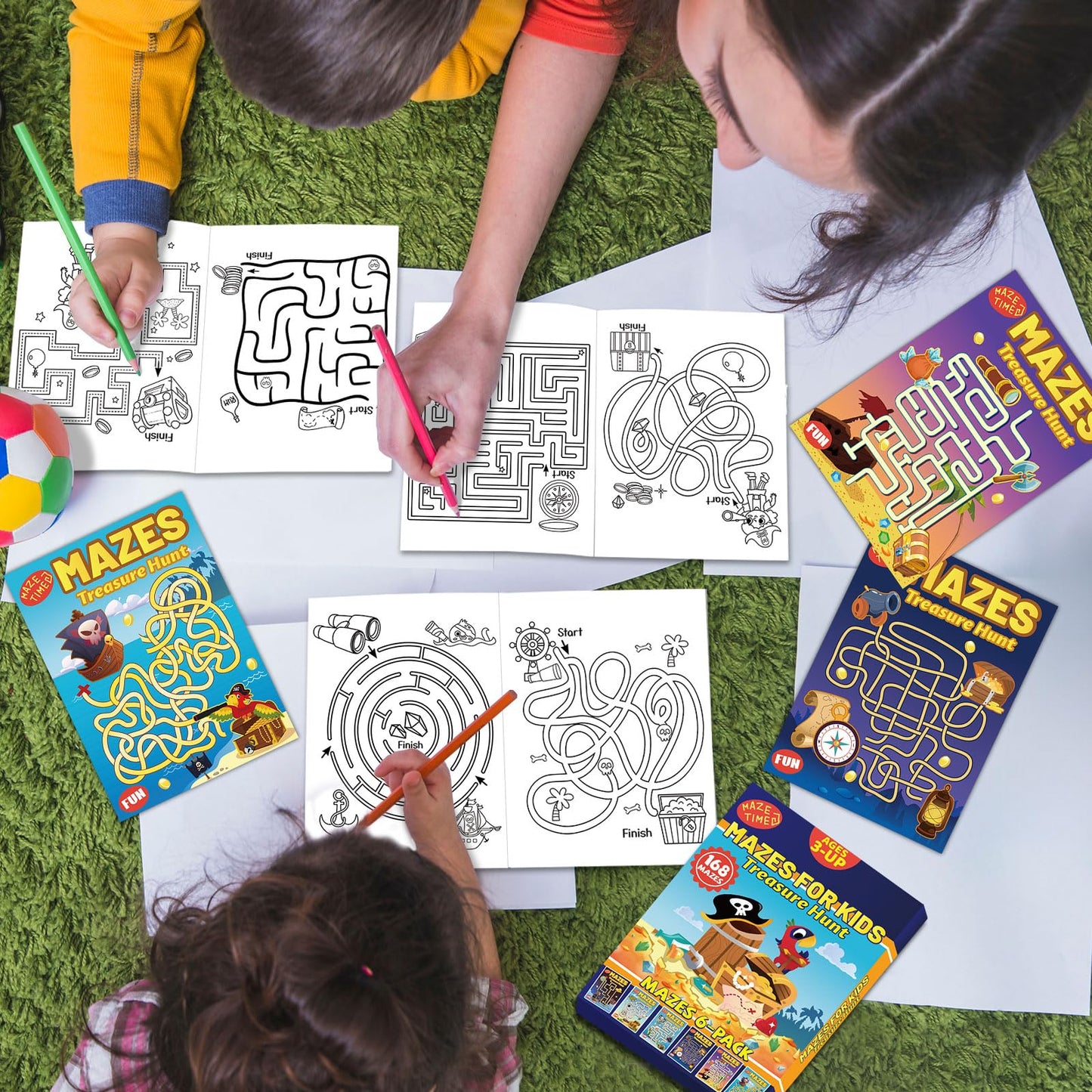Wiooffen 168 Pages Treasure Hunt Maze Books For Kids Ages 3-8, 6-Pack- 6 Beginner Level Kids Activity Books Busy Books - Treasur