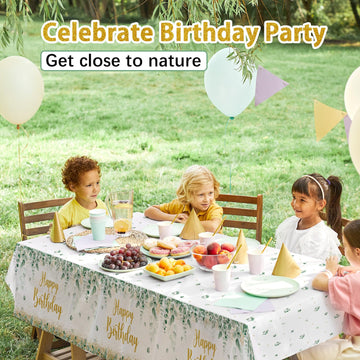 Lopeastar 3Pcs Neutral Sage Green Birthday Decorations Tablecloths, Glitter Gold Happy Birthday Table Cover, 54 x 108 Inch Large
