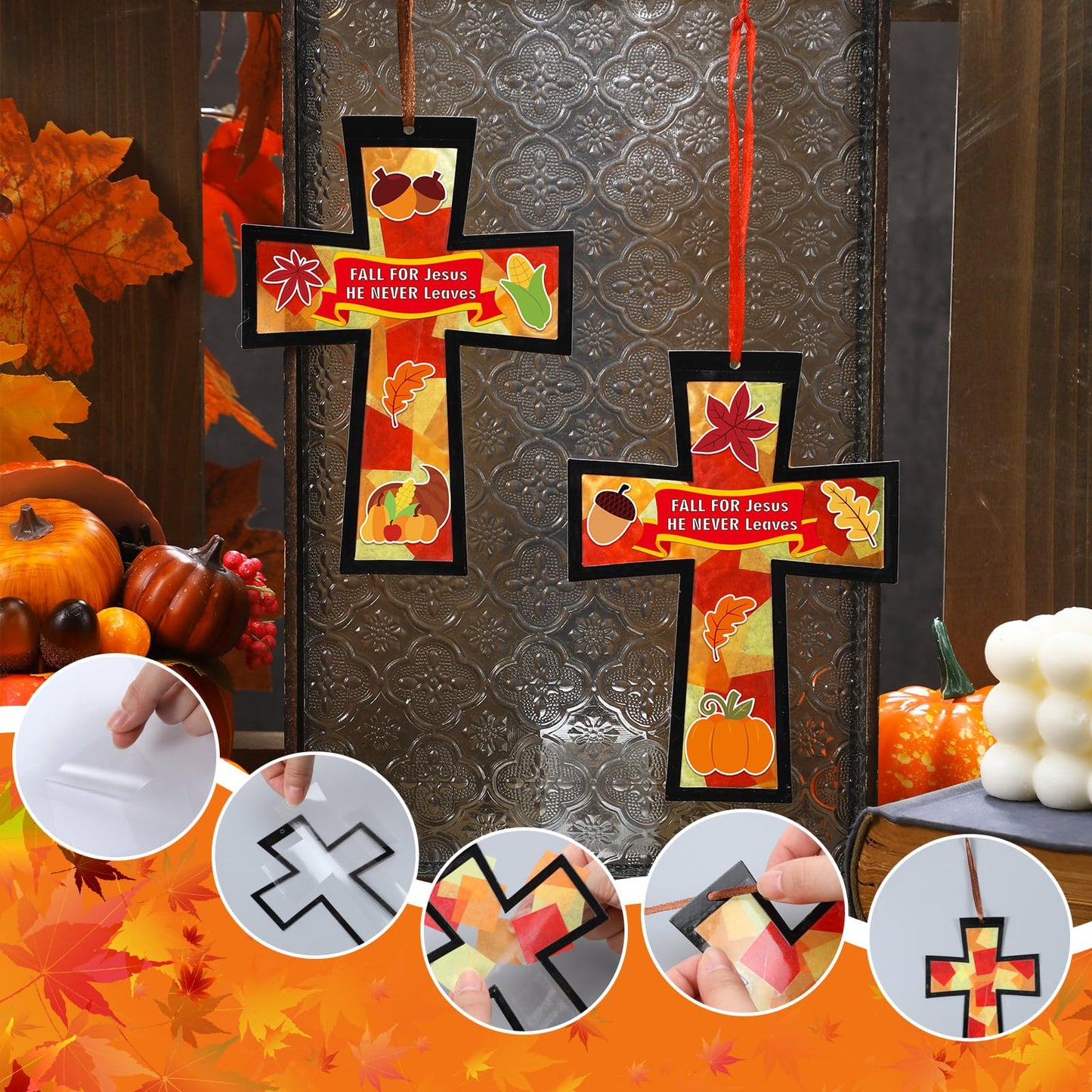 Chiisong 24 Sets He Never Leaves Crafts Kit DIY Tissue Paper Sign Crafts for Back to School Fall Harvest Thanksgiving Religious