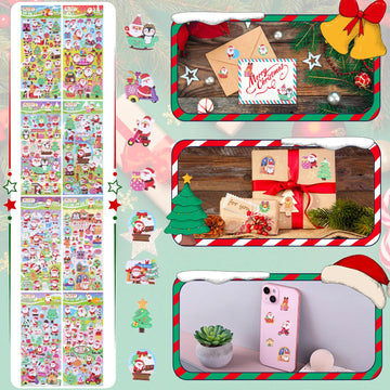 Christmas 3D Puffy Stickers For Kids Toddlers Crafts, Small Xmas Bulk Stickers For Cards Envelopes , Mini Foam Christmas Stickers With Glitter Santa Snowman Trees, Winter Holiday Stickers 8 Sheets.